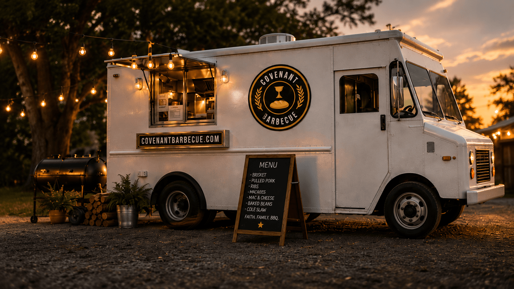 Covenant Barbecue food truck at an evening event